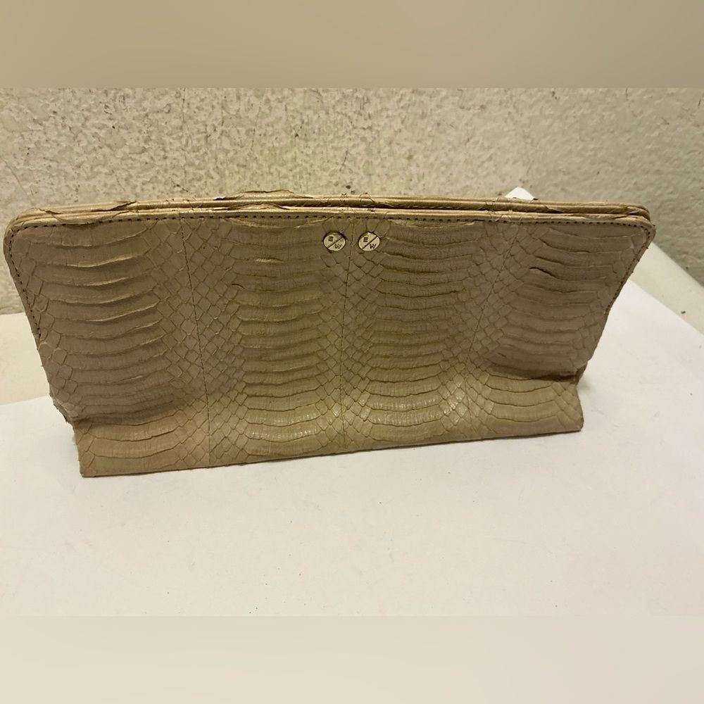Elizabeth Weinstock Gray Python Skin Handbag Rare Beige Textured Clutch